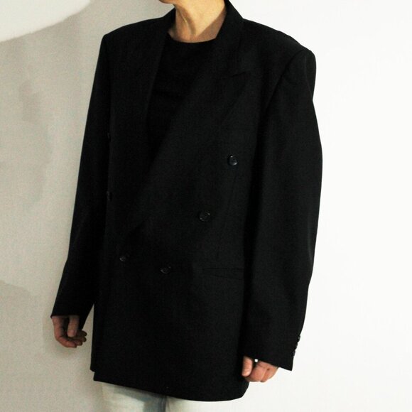 Vintage wool double breasted blazer, Dark navy blue jacket, Gianni Franco M L XL - Picture 4 of 8